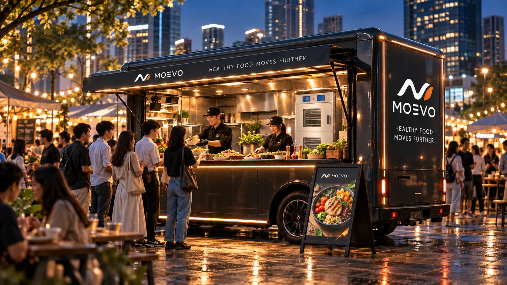 MOEVO 夜市餐车提供健康餐食的独立场景